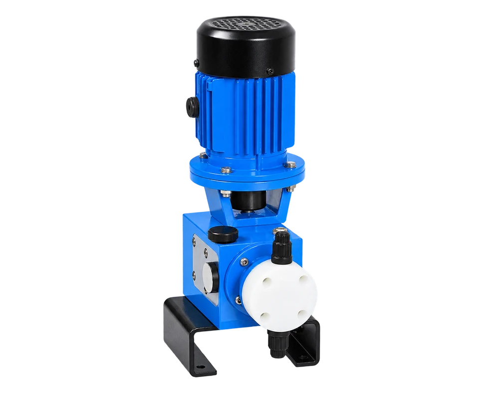 Vertical mechanical diaphragm dosing pump with a white liquid end